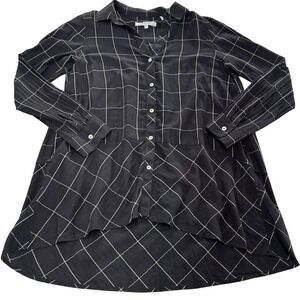 Foxcroft Shirt Womens 4 Black White Windowpane Plaid Button Down Long Sleeve Top